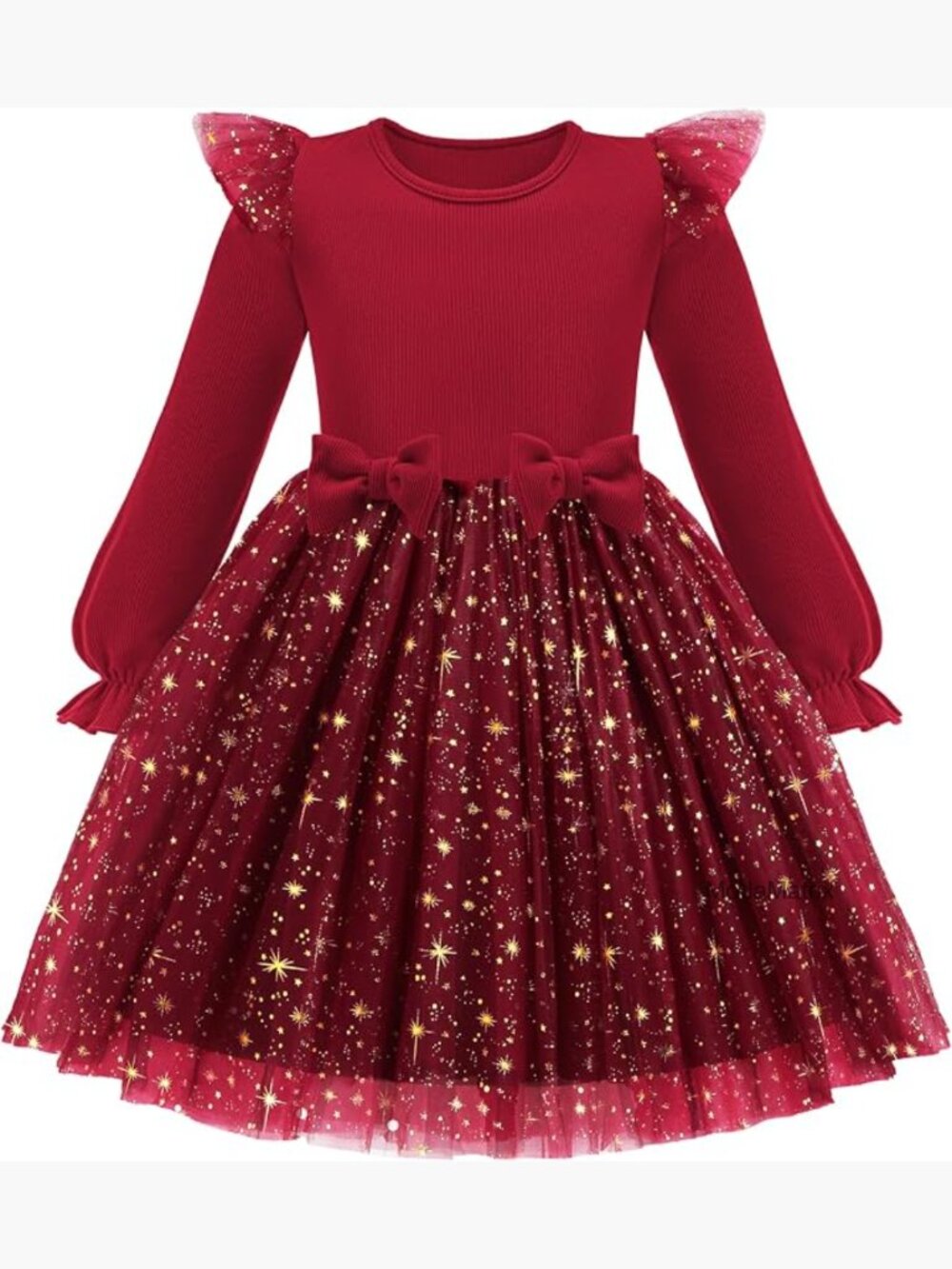 Toddler Girls Tulle Dress Long Sleeve Bow Tie Formal Party